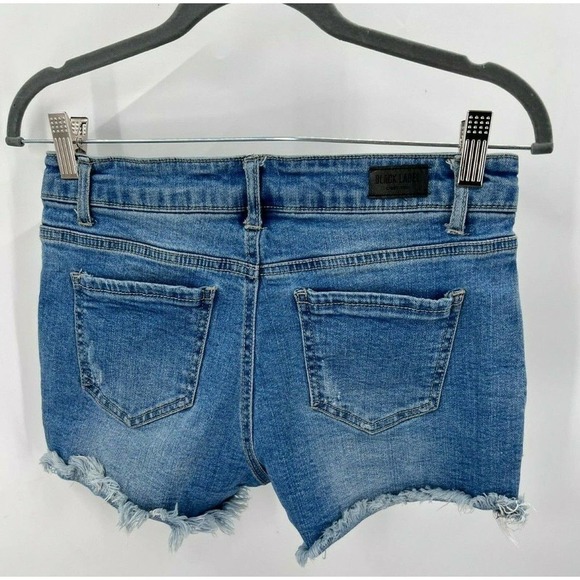 Black Label Womens Size S Small Frayed Hem Distressed Blue Denim Jean Shorts 3" - Picture 6 of 7